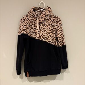 AMPERSAND AVE Leopard and Black Cowl Neck Sweater